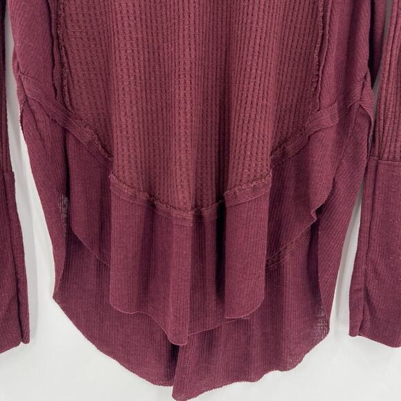 We The Free People Laguna Waffle Knit Top‎ Burgundy Red Long Sleeves Size Medium - Picture 5 of 11